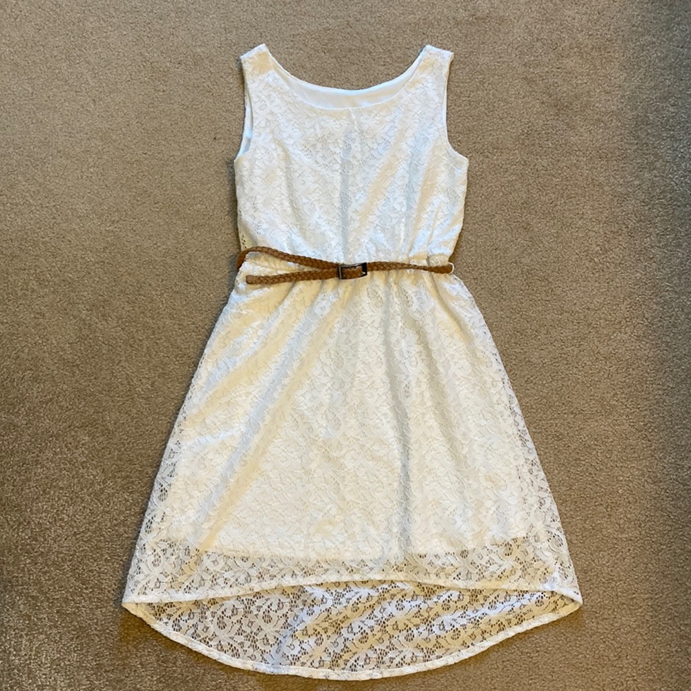 White Hi-low dress with belt
